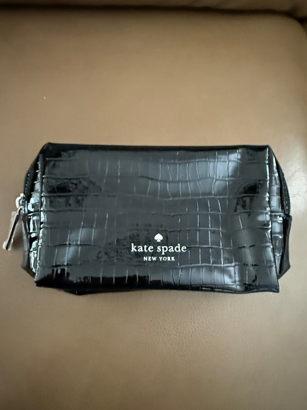 kate spade New York Black Croc-Texture Travel Pouch